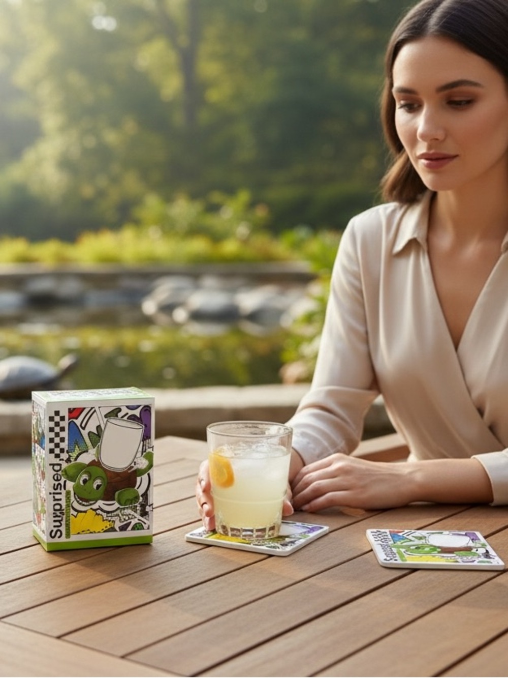 Surprised Green Turtle Coaster Set - Fun Party Table Protectors